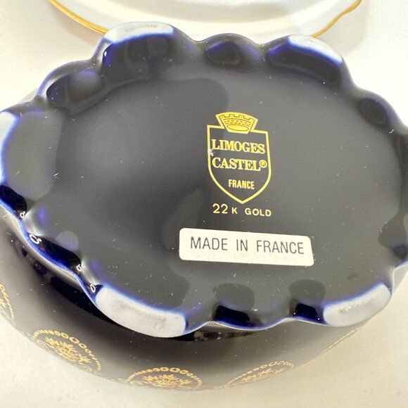 VTG Limoges Castel France Deep Cobalt Blue 22K Courting Scene Trinket Box EUC - Picture 13 of 16